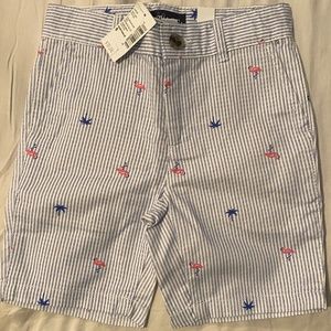 Boys pin striped flamingo and palm tree shorts
